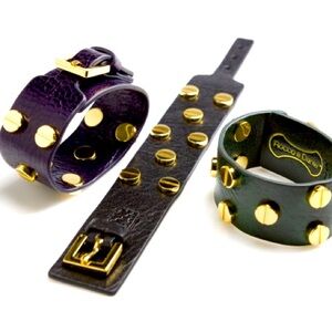 Italian leather cuff with gold studs NWOT